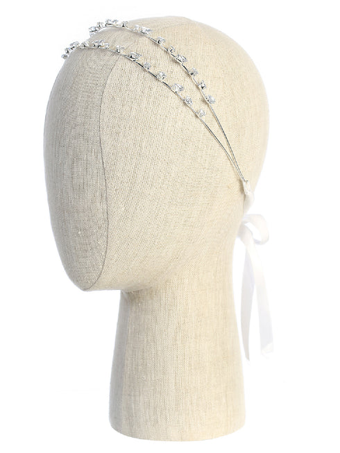 Tip Top Kids Girls Silver Delicate Rhinestone Double String Headband - SophiasStyle.com